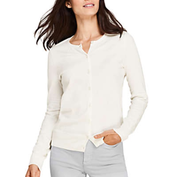 Lands' End Sweaters - Lands’ End Ivory Supima Cotton Cardigan Sweater